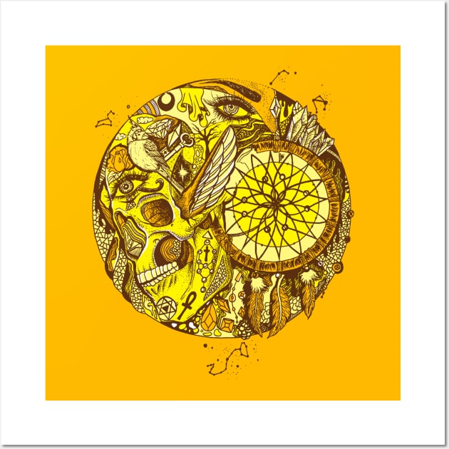 Sorange Skull and Dreamcatcher Circle Wall Art by kenallouis